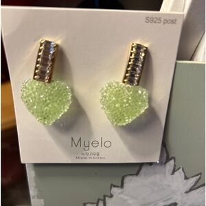 Green Crystal Heart Earrings from Korea
